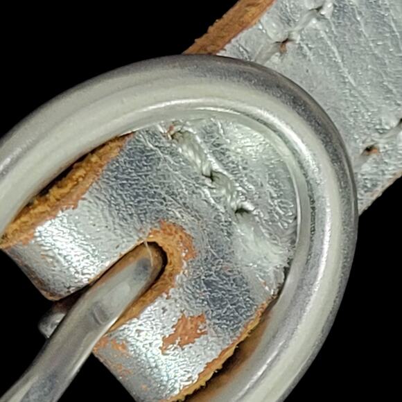 Banana Republic Silver Braided Skinny Belt Leather Metallic Embellished One Size - Picture 6 of 13
